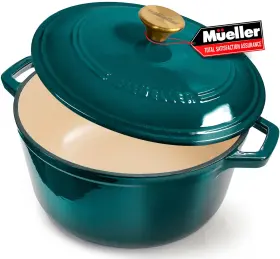 B0c545kqqm M Ellerhome Mueller Duracast 6 Quart Enameled Cast Iron Dutch Oven Emerald Safe 500f With Lid