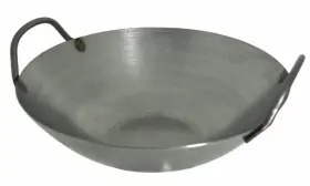 Cswk14fb M.v. Trading 14 Inches Carbon Steel Flat Bottom Wok With Two Side Handle Gauge Thicknes