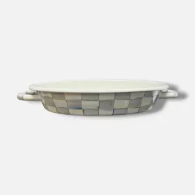 Mackenzie-childs 840115659959 Gray Sterling Check Medium Oval Gratin Dish