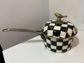 89250-40 Mackenzie-childs Courtly Check 2.5 Quart Saucepan With Bird Lid