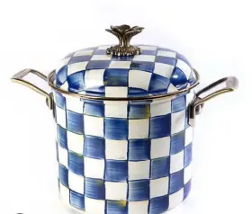 89254-740 Mackenzie-childs Royal Check 7 Quart Stockpot Hand Painted Excellent Con
