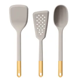 19745 Made By Gather 3-piece Silicone Kitchen Utensil Tool Set Porcini Taupe Drew Barrymore