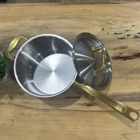 120228251 Made In Made-in Cookware Italy 4 Quart Stainless Saucepan Gold Handle With Lid New