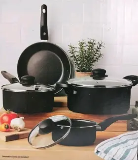Mainstays 904216514226 7pc Nonstick Cookware 1 2 4 Quart Pots Pans 8 Inch Skillet Glass Lids Black