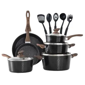 Maison Arts 670724010700 Pots And Pans Set Non Stick 15 Pcs Non-toxic Hammered Kitchen Coo