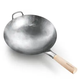 Mammafong 705377907517 Round Bottom 14-inch Traditional Carbon Steel Wok Pan - Authentic H