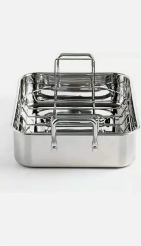 Martha 732997177044 Stewart Home Rectangular Roaster Riveted Handled Rack Stainless Steel