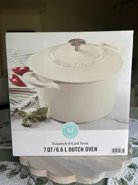 1113644-02 Martha Stewart Enameled Cast Iron Dutch Oven With Lid 7 Qt/6.6l White