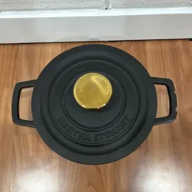 Hb10521 Martha Stewart Cast Iron Enamel Black Round Casserole With Lid Two-piece Set