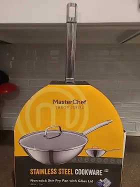 Masterchef Tv Series Stir Fry Pan Glass Lid 054903729884 Stainless Steel Cookware 11 Inch Teflon