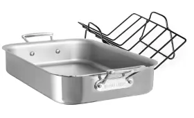 491741 Mauviel 5-ply Polished Stainless Steel Roasting Pan With Rack 15.7 X 11.8-in