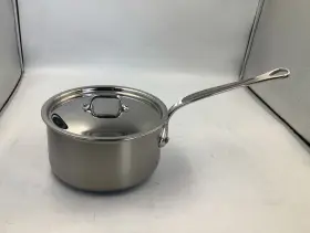 501017 Mauviel Mfturban 3 Tri-ply Brushed Stainless Steel Sauce Pan With Lid. 1.8-qt