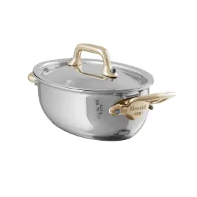 513313 Mauviel Mini Stewpan With Brass Handles Lid Cast Stainless Steel Handle 4.72-in