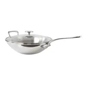5236.32 Mauviel Mftcook 12.5 Inch Stainless Steel Wok With Long Handle And Helper