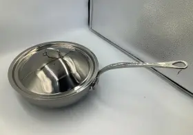 527625 Mauviel Mftelite 5-ply Hammered Polished Stainless Steel Curved Splayed Saute Pan