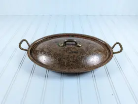 672430 Mauviel Villedieu Copper Oval Pan Brass Handle Tin Lined With Lid Free Shipping