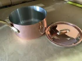 681025 Mauviel M200b 2mm Copper Sauce Pan With Lid And Brass Handle 6-qt