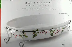5102 Mayfair & Jackson 021614041166 And Servingware Ceramic Oven Oval Baking Dish With Chrome Caddy Rack