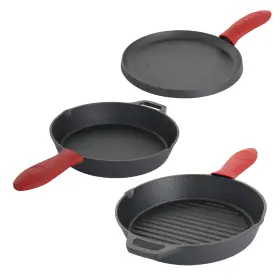 Megachef 850016090379 Skillet Pan And Griddle Pre-seasoned Cast Iron Cookware Set 6 Piece Black