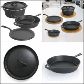 Megachef 850016090430 Assorted Pre-seasoned Oven Safe Cast Iron Cookware Set 5 Piece Black
