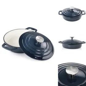 Brs22 Megachef 2 Quart Round Enameled Cast Iron Braiser Pan Dark Blue Brs22 Megachef 2 Quart Round Enameled Cast Iron Braiser Pan Dark Blue