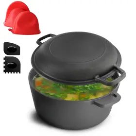 Mcci-7026 Megachef 5 Quart Pre-seasoned 2-in-1 Cast Iron Dutch Oven And Skillet