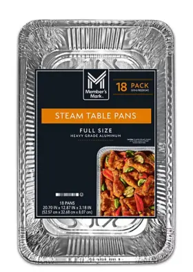 Members Mark 689139825366 Full Size Aluminum Steam Table Pans 18 Ct. - Free Shipping