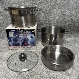 Metro 021614017079 4 Piece Vintage 8 Quart Stock Pot Pasta Cooker Steamer Basket Lid 1998