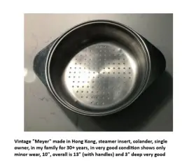 Bin4 Meyer 10 Inch Stainless Steel Steamer Strainer Insert Colander Vintage Preowned