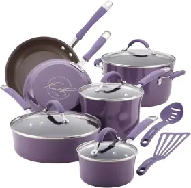 16783 Meyer Corporation Cucina Nonstick Cookware Pots And Pans Set Lavender Purple 12 Pieces New Usa