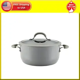 Meyer Corporation 445014950966 Rachael Ray Cook Create 5 Quart Aluminum Nonstick Dutch Oven With Lid Gray