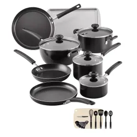 22466 Meyer Industries Limited Farberware Easy Clean 24 Piece Aluminum Nonstick Cookware Pots And Pans Set Black