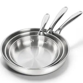 10168 Michelangelo 18/10 Stainless Steel Frying Pan Set 8 Inch / 9.5 11 Cooking Pans Triply Ba