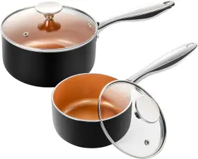 Michelangelo 313095868807 Nonstick 1 Quart And 2 Copper Sauce Pan Set With Lid Small Pot Li