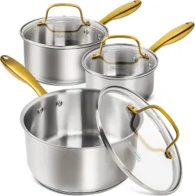 Michelangelo 313105895878 Juego De Ollas Para Cocina Acero Inoxidable Con Tapa 3 Calidad 6-piece New