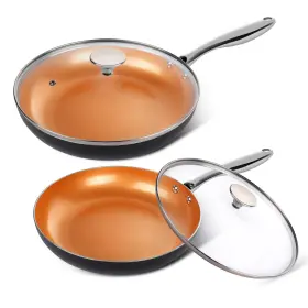 Michelangelo 614409706120 Copper Frying Pan Set With Lid 8 10 Nonstick Skillets