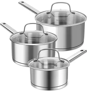 Amchv1030132 Michelangelo Saucepan Set 3 Sizes Stainless Steel Sauce Pan With Lid Tri-ply Bottom Sauc