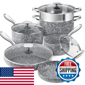 Michelangelo B0831gl4xs Stone Cookware Set 10 Piece Ultra Nonstick Pots And Pans