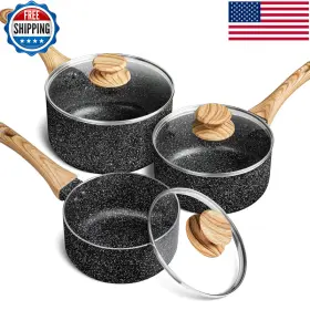 Michelangelo B0bv6hxvj1 Saucepan Set 3-piece Nonstick Sauce Pans Lids 1 Quart 2 3 Black