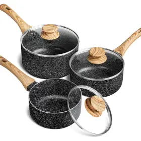Etcpc2000110 Michelangelo Saucepan Set With Lid Nonstick Sauce Pan 1qt 2 Quart And 3qt Stone Sauc