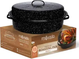 Millvado 793897430769 Roasting Pan With Lid Turkey Roaster 13 Inch Granite Oven In Black