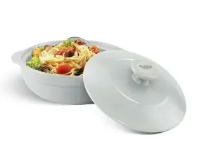Minh Long 825152 Porcelain 2 Quart White Round Casserole Pot With Lid Oven Safe