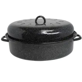 Mir-10715 Mirro 15 Black Covered Oval Roaster With Lid For Roasting Turkey Meats