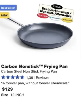 Cc003337001 Misen Carbon Nonstick 12 Inch Frying Pan Nitrided Tri-ply Steel