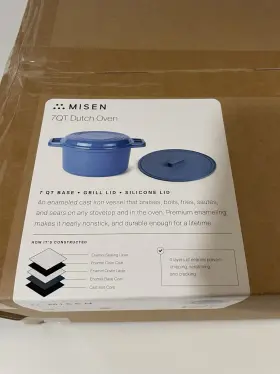 Mk-23130 Misen 7 Quart Dutch Oven Blue Enameled Cast Iron Pot New Silicone Lid