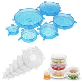 12lids Missjojiay 12pcs Reusable Silicone Stretch Lids Food Bowl Cover 6 Sizes Microwave Freezer