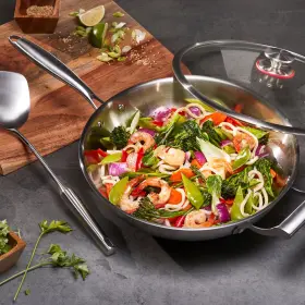 Miu 744110979732 13 Inch Tri-ply Stainless Steel Wok Set With Lid And Turner Oven Safe 450 F