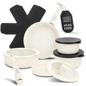 Moritz & 250616251341 15piece Cast Aluminum Pot And Pan Set Cream Nonstick Nontoxic Cook