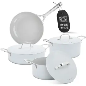 Moritz & 250616259415 7-piece Cast Aluminum Cookware Set Pots And Pans With Lids Nonstick Coat Inch