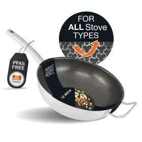 36504 Moritz & And 12 Inch Stainless Steel Wok With Lid Non Stick Pan Flat